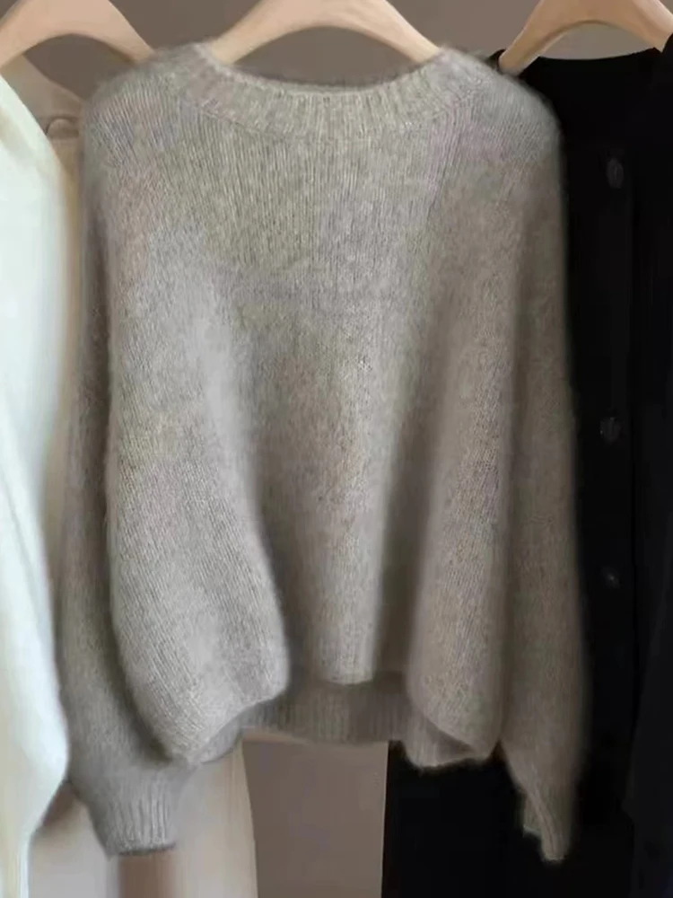 Color: GRAY, Size: XL, Ships From: CHINA - Autumn and Winter New Cashmere Sweater 100% Pure Wool Knitted Pullover for Women, Loose and Lazy Style Round Neck Soft Solid Top