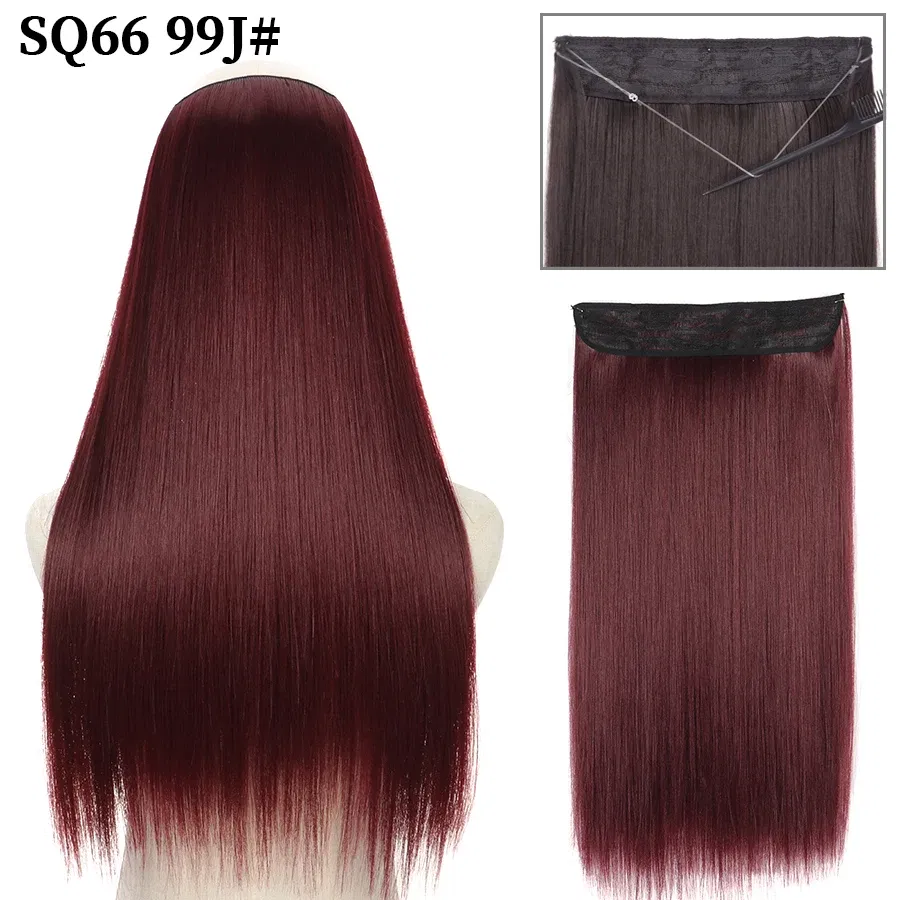 Color: #14, Stretched Length: 22inches, Ships From: CHINA - Synthetic Natural Wavy No Clip Fish Line Invisible Hair Extensions Mixed Color Blonde Black Artificial False Hair Piece ForWomen