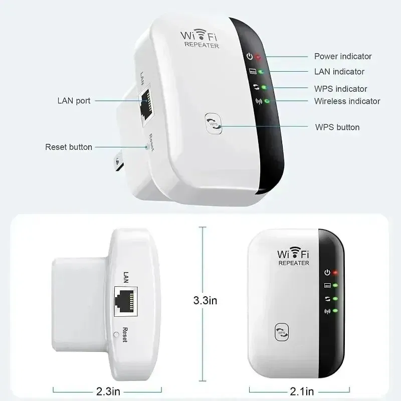 Color: black - Wifi Repeater Wireless Signal Amplifier Extended Network Enhancer EU US Home Router 300m Thro