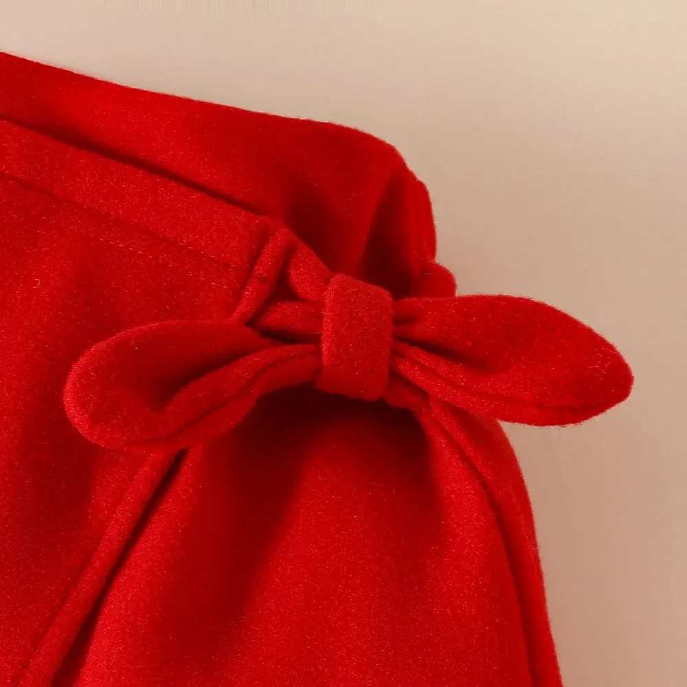 Color: Red, Kid Size: 3T - Baby Girls Clothes New Year Set 0-3Y Long Sleeve Big Bow Top Irregular Skirt and Beret 3Pcs Toddler Christmas Clothes