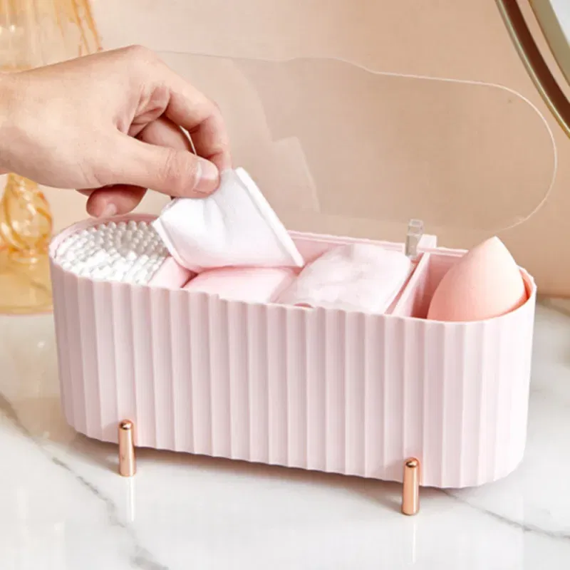 Color: WHITE - Cotton Swab Organizer Holder Cotton Pad Storage Box Transparent Remover Paper Makeup Box With Lid Dustproof Desktop Makeup