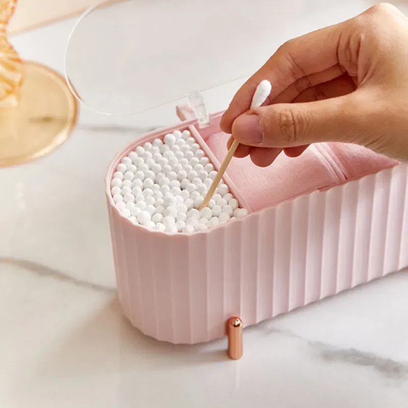 Color: WHITE - Cotton Swab Organizer Holder Cotton Pad Storage Box Transparent Remover Paper Makeup Box With Lid Dustproof Desktop Makeup