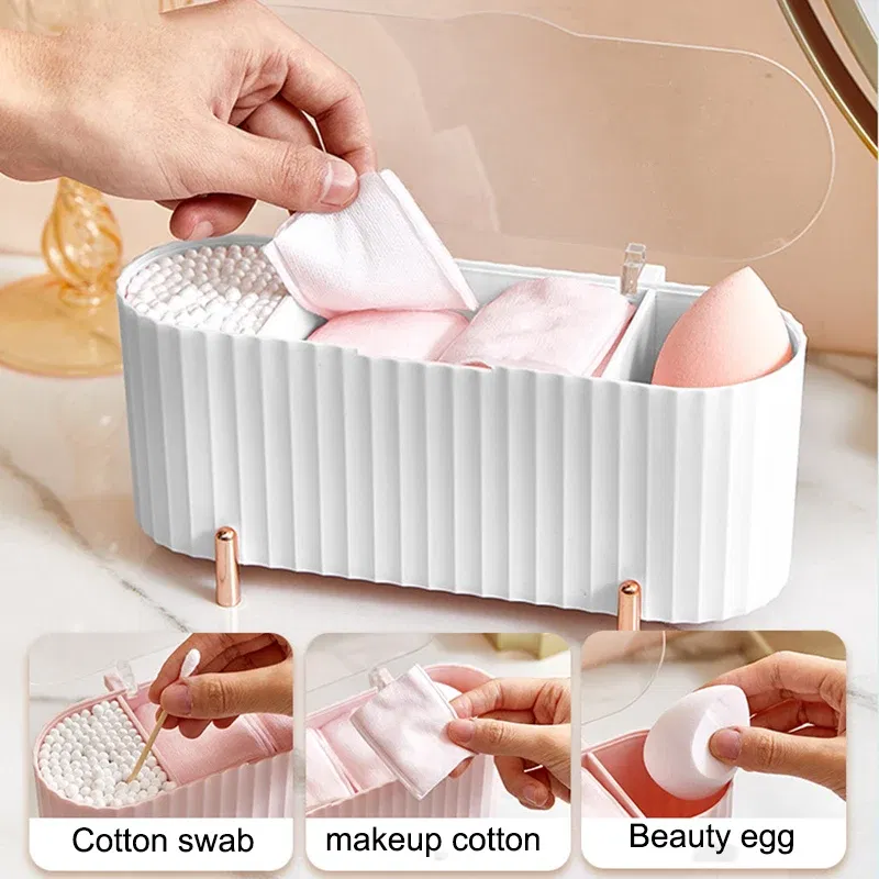 Color: WHITE - Cotton Swab Organizer Holder Cotton Pad Storage Box Transparent Remover Paper Makeup Box With Lid Dustproof Desktop Makeup