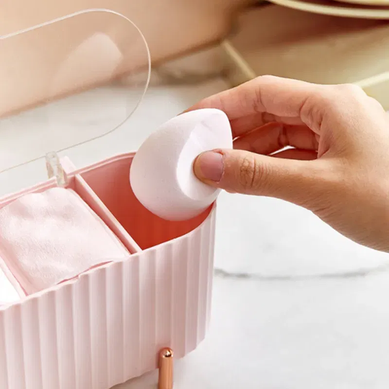 Color: WHITE - Cotton Swab Organizer Holder Cotton Pad Storage Box Transparent Remover Paper Makeup Box With Lid Dustproof Desktop Makeup