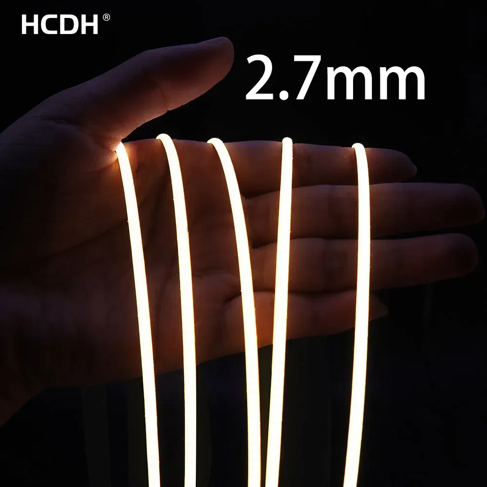 Emitting Color: Sky blue, Color: Yellow, Length: 2m - 2.7mm Ultra Slim COB LED Strip Lights 480LEDs/m Flexible Linear Light Tape Diode Ribbon Backlight Red Amber Purple Car Dimmable