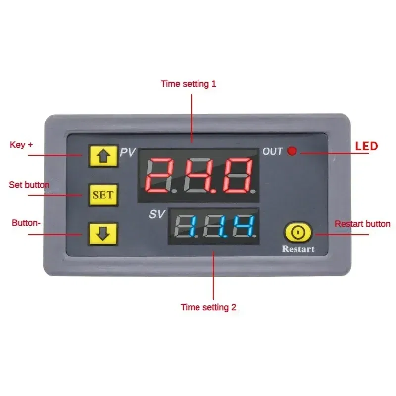 Color: black - T3230 220V24V12V Digital Time Delay Relay Dual LED Display Cycle Timer Control Switch Adjustable Timing Relay Time Delay Switch