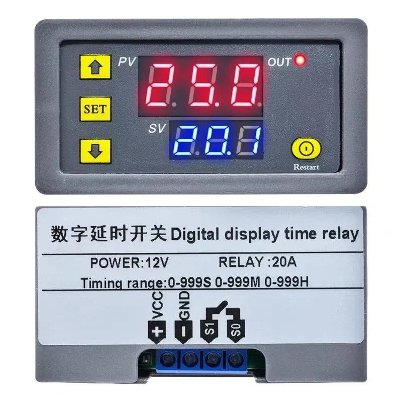 Color: black - T3230 220V24V12V Digital Time Delay Relay Dual LED Display Cycle Timer Control Switch Adjustable Timing Relay Time Delay Switch