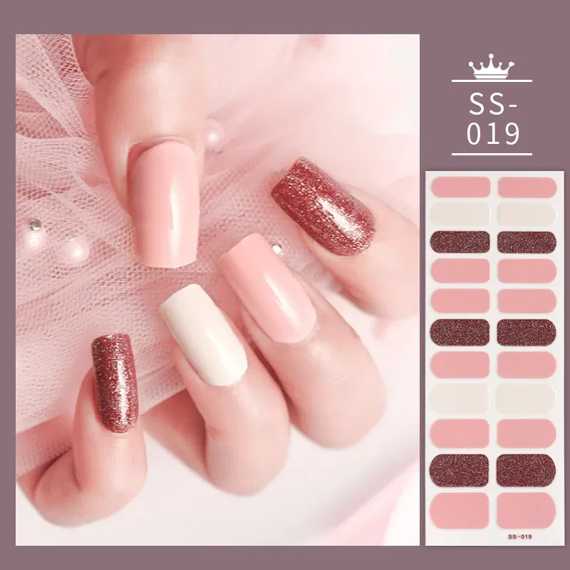 Color: NUDE - 22 Tips Blue and White Shiny Speckles Nail Art Sticker Full Cover Nail Stickers Last Update Nail Wraps Lot Sticker for Nails