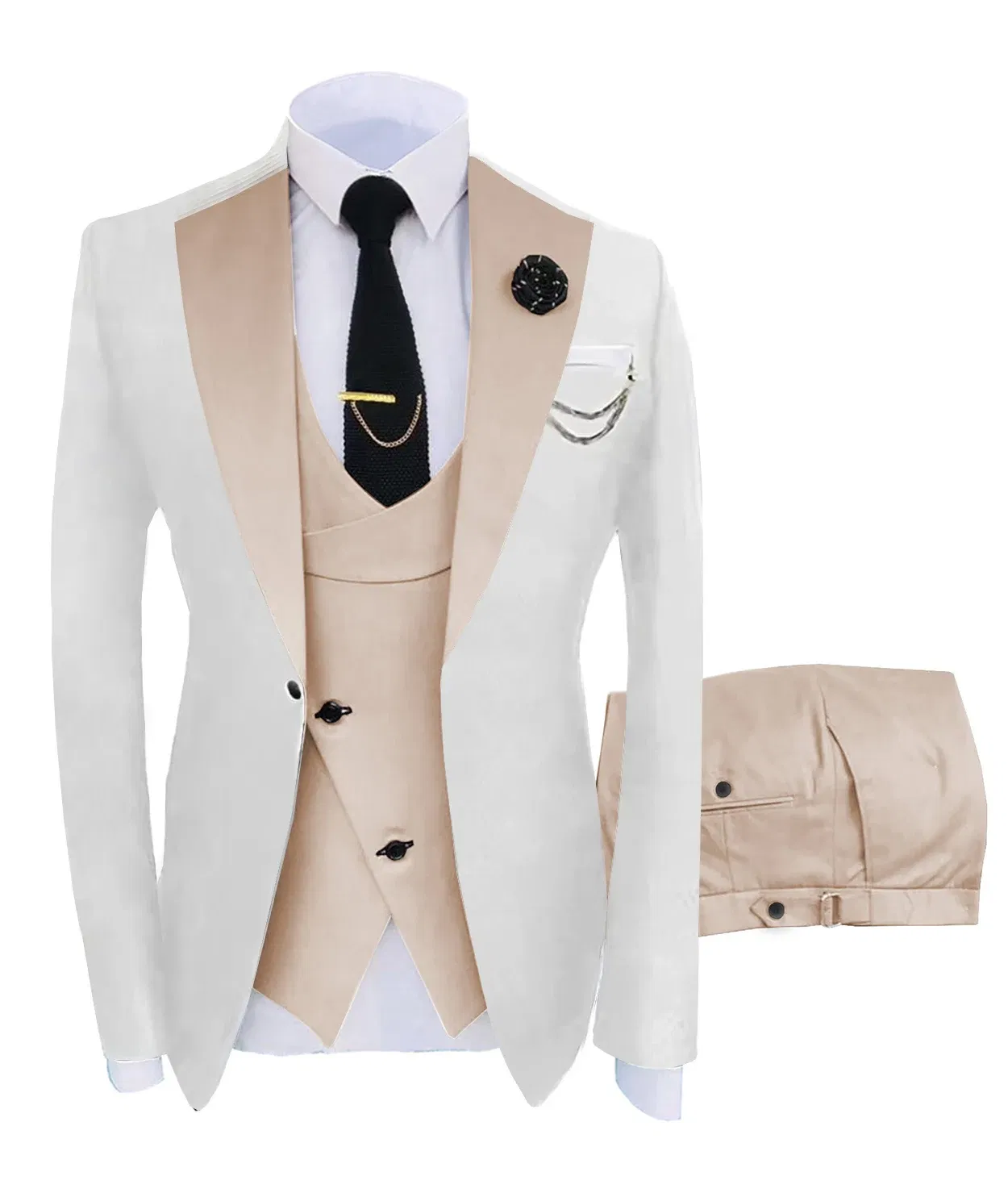 Color: MULTI, Size: L - ( Jacket + Vest + Pants )Suits for Mens 2024 Casual Business Suit High-end Social Formal Suit 3 Pcs Set Groom Wedding Men