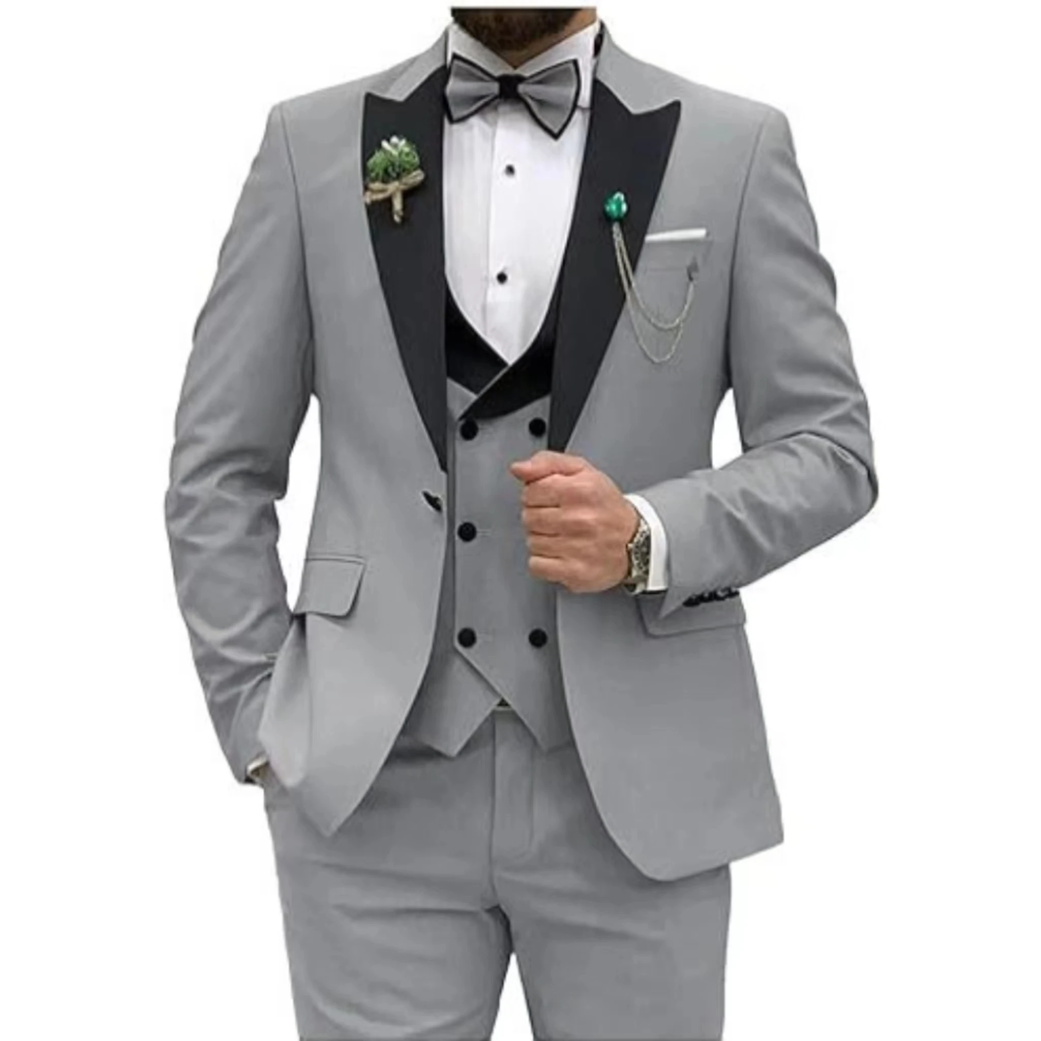 Color: WHITE, Size: S - Men Suit Colorful Luxury Blazer Vest And Pant Sets 3 Piece Birthday Dress Business  Prom Evening Party Costumes High Quality