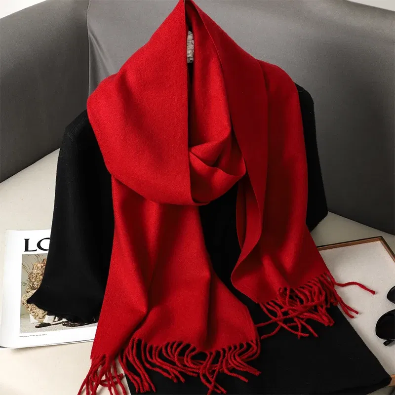 Color: black - New 62 Color Winter Scarf For Women Long Warm Cashmere Scarves Hijab Solid Lady Shawl Wrap Female Pashmina Bandana Head Scarfs