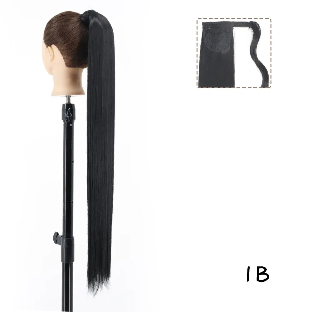 Color: 1B/27HL, Stretched Length: 34inches - AZQUEEN Straight Synthetic Hairpiece With Ponytail 85cm Super Long Wrap Around Clip In Hair Extensions Pony Tail For Daily Wear