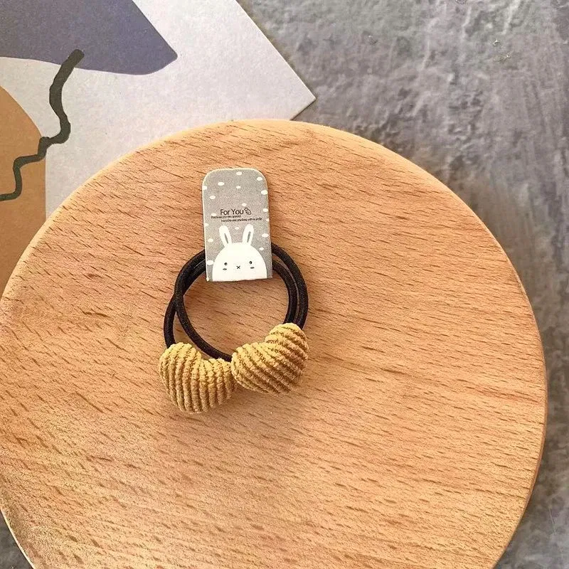 Color: green - 2pcs Velvet Heart Plaid Star Button Elastic Hair Bands Rubber Hair Rope Tie Girls Hair Scrunchie Ponytail Holder Gum Accessories