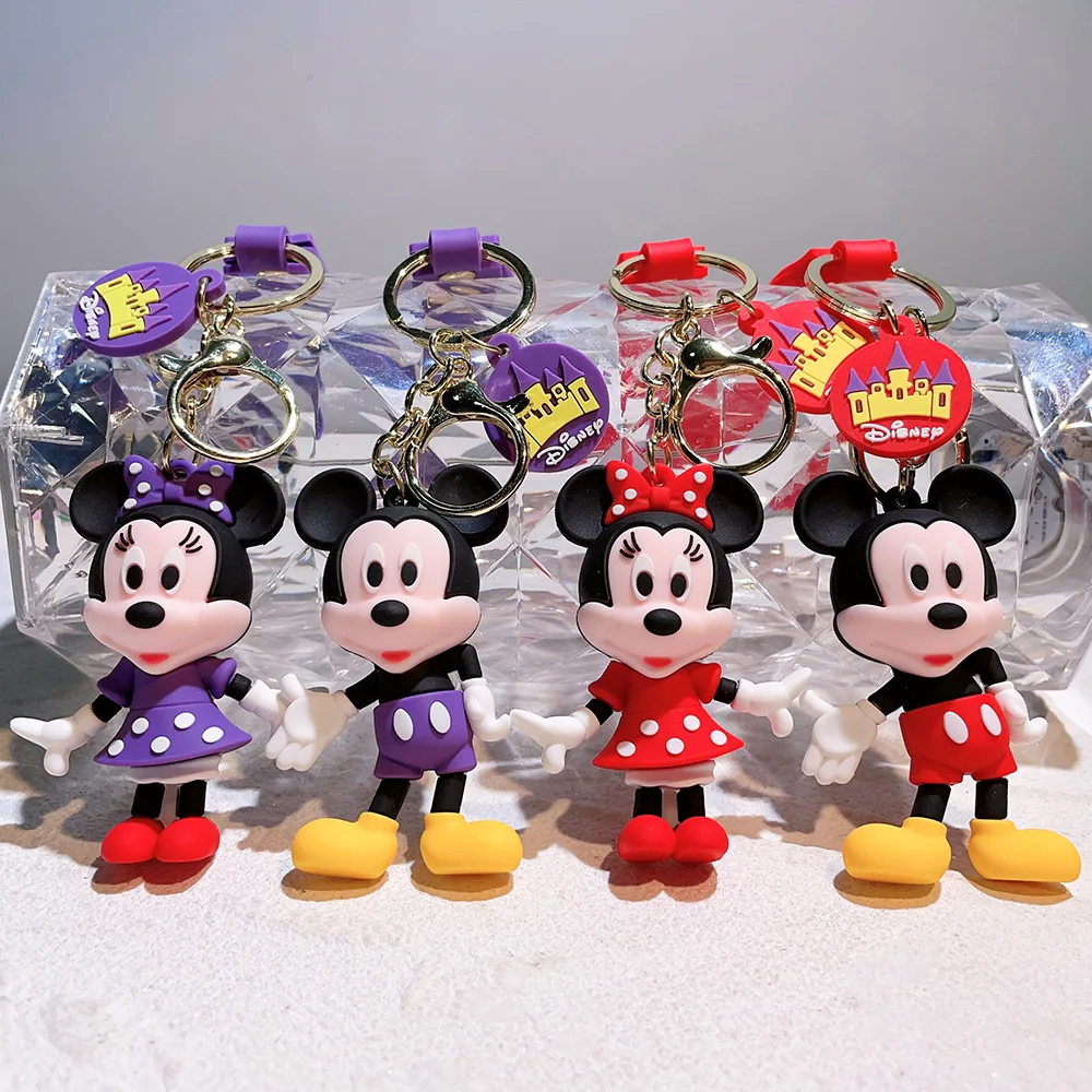 Color: Burgundy - Disney Mickey Keychain Cartoon Stitch Cute Minnie Keyring Anime Student Bag Hanging All-match Car Key Chain Christmas Gifts