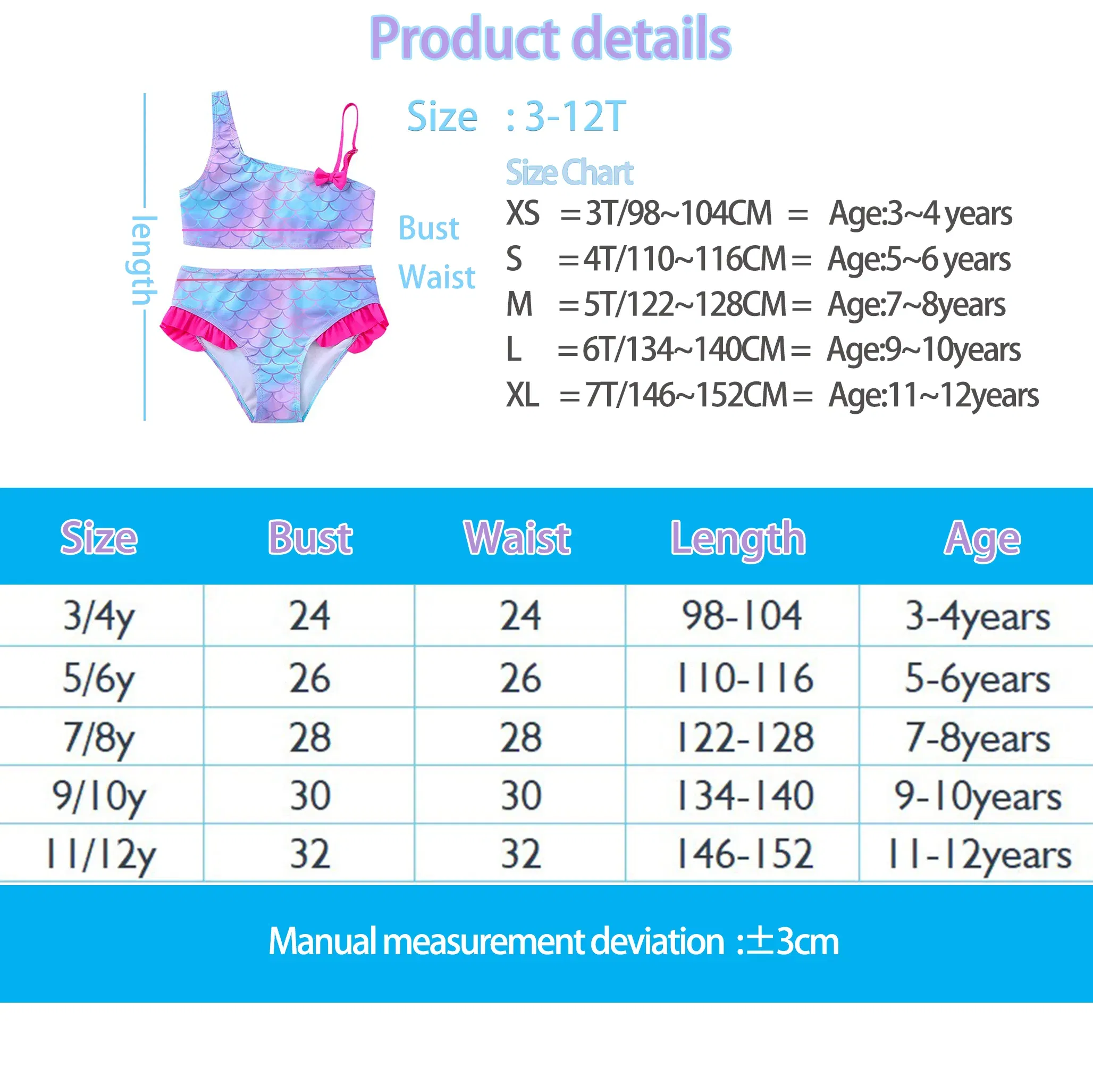 Color: Blue, Size: M - Lilo Stitch Girls Swimsuit One-Piece Bathing Suits Kids Wear Fashion Mermaid Fish Children's Dresses Summer Swimwear Beach Suit