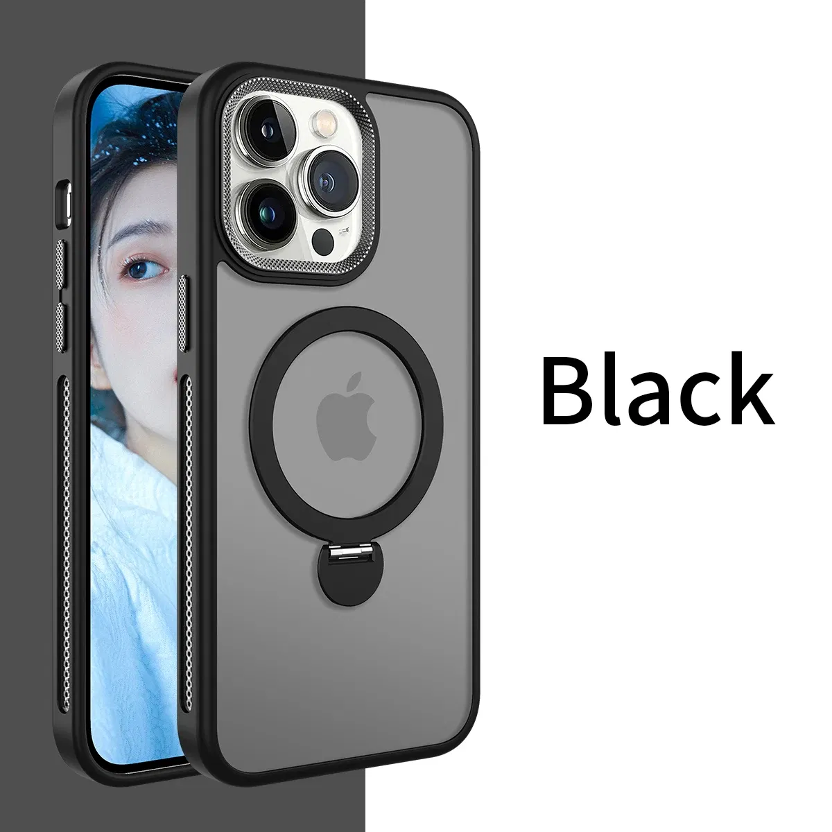 Color: black, Material: Nylon - For iPhone 15 Pro Max 360?° Rotation Magnetic Holder Stand Matte Phone Case For iPhone 11 12 13 14 15 Plus Heat Dissipation Cover