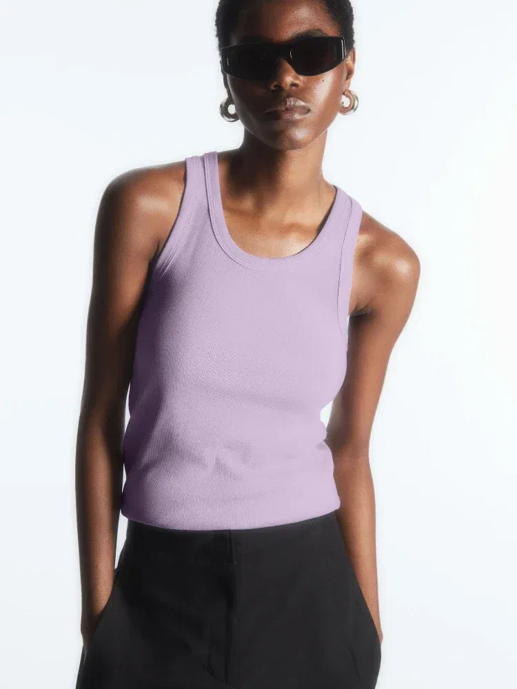 Color: Blue, Size: S - Women's Tees Sleeveless 100% Cotton Tops Summer O Neck Tanks & Camis Vest Slim Solid Sexy Crop Tops for Women Fashion