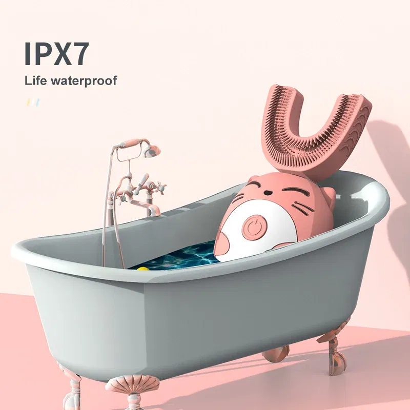 Color: Gold, Ships From: CN - Sonic Electric Toothbrush Kids U-shaped Smart 360 Degrees Ultrasonic Tooth Brush Teeth Whitening For Children IPX7 Waterproof