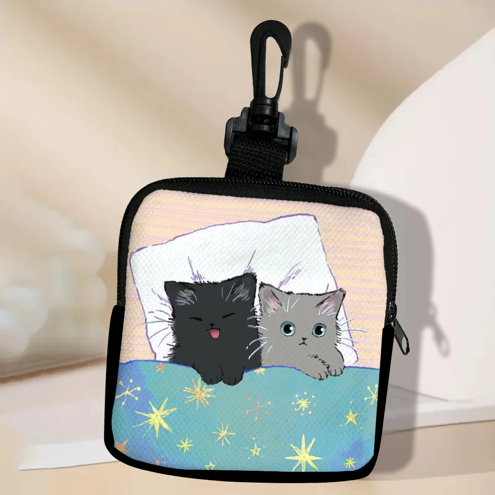 Color: Beige - Cat Mini Coin Purse Simple Zipper Kid Storage Pouch Coin Key Bag Women Men Wallet Mini Purse 7.2