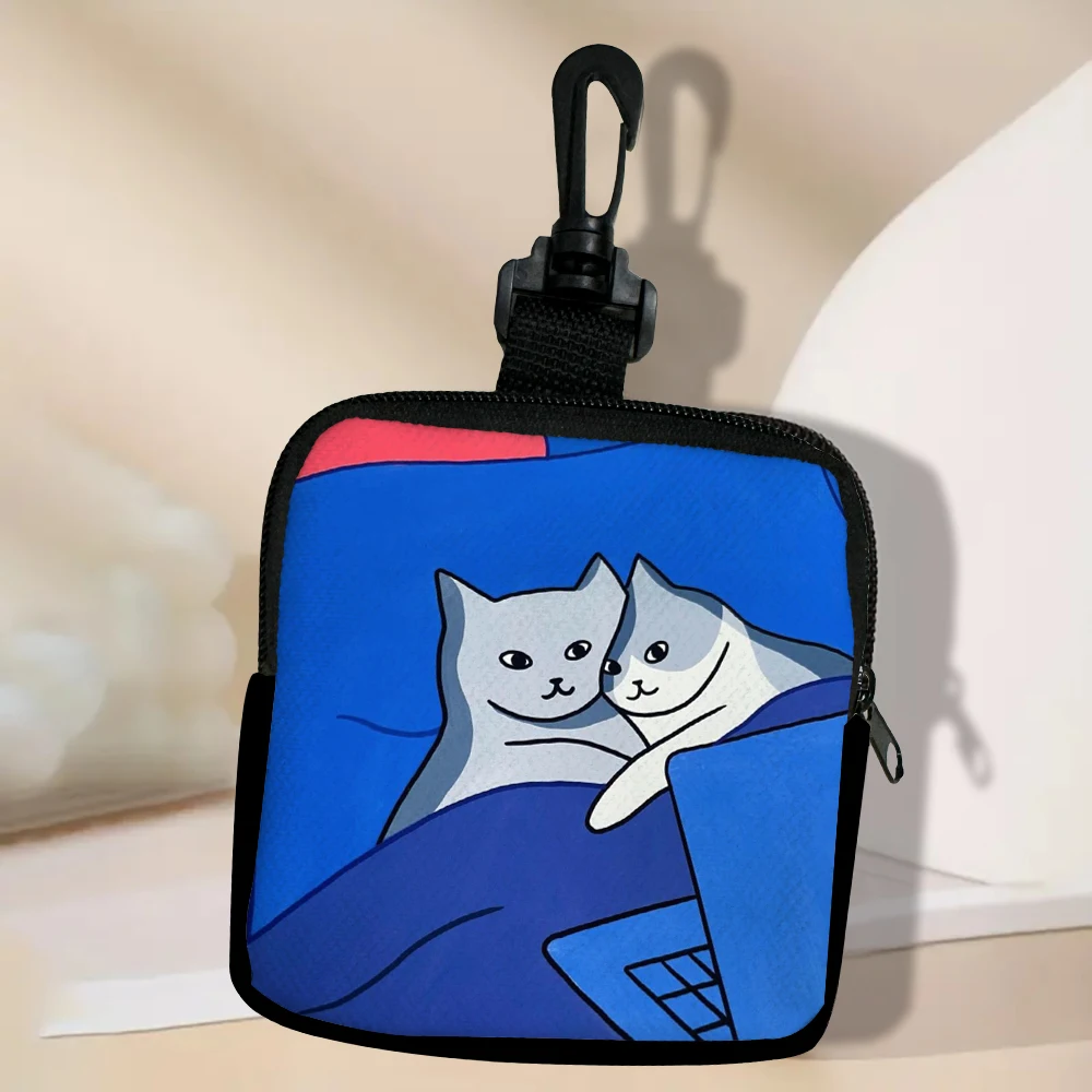 Color: Beige - Cat Mini Coin Purse Simple Zipper Kid Storage Pouch Coin Key Bag Women Men Wallet Mini Purse 7.2