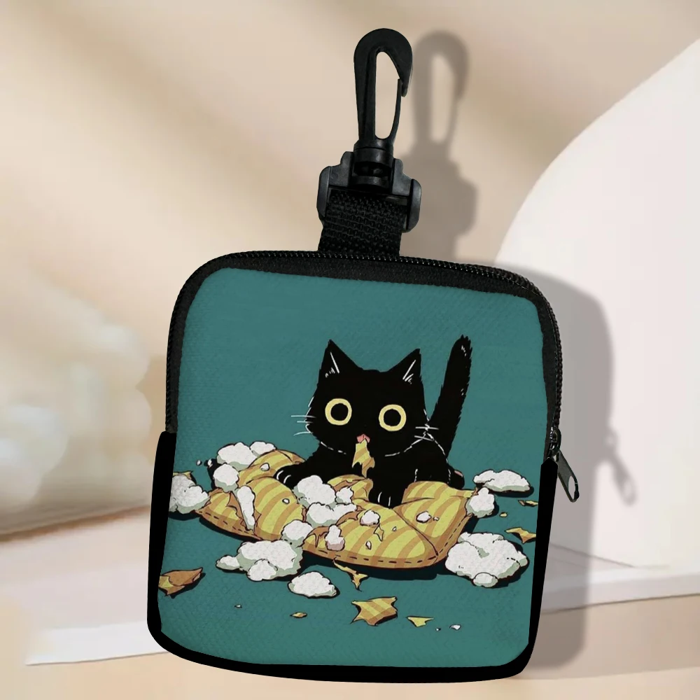 Color: Beige - Cat Mini Coin Purse Simple Zipper Kid Storage Pouch Coin Key Bag Women Men Wallet Mini Purse 7.2