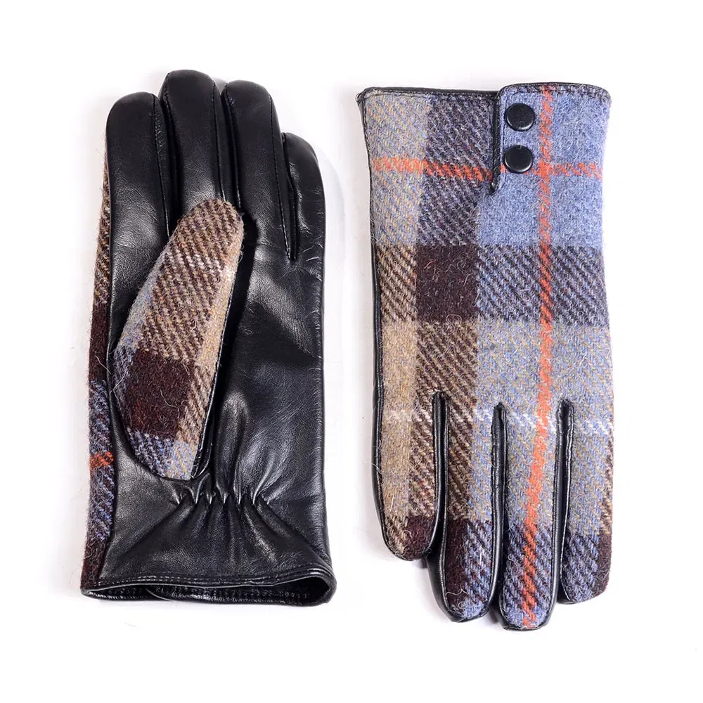 Color: GRAY, Gloves Size: L - New Men's Male Wool Tweed & Leather Winter Warm Thicker Lining fashion Touch Screen Driving Short Gloves