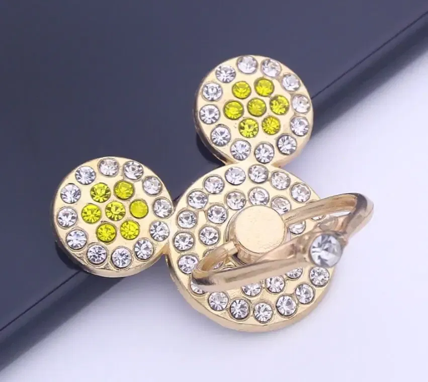 Color: Yellow - Cute Anime Mickey Mouse Minnie Phone Finger Ring Holder With Diamond Kawaii High Quality Mobile Stand For Iphone 13 14 Huawei