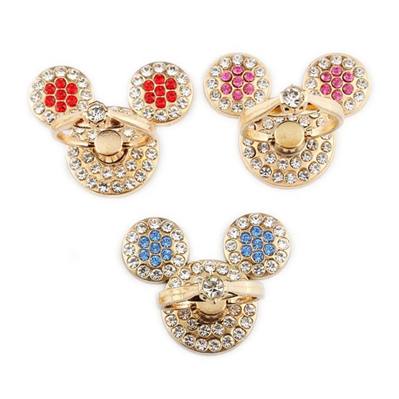 Color: Yellow - Cute Anime Mickey Mouse Minnie Phone Finger Ring Holder With Diamond Kawaii High Quality Mobile Stand For Iphone 13 14 Huawei