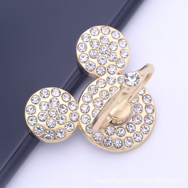Color: Yellow - Cute Anime Mickey Mouse Minnie Phone Finger Ring Holder With Diamond Kawaii High Quality Mobile Stand For Iphone 13 14 Huawei
