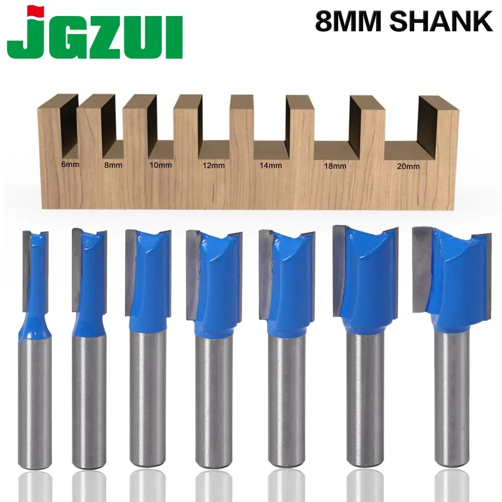 Cutting Edge Length: 7mm - 1PCS 8mm Shank Straight Woodworking Router Bit Set Carpenter Milling Cutter 6/8/10/12/14/18/20mm Cutting Diameter
