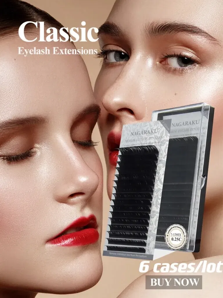 NAGARAKU 6 Cases Classic Mix Eyelash Extension Natural Soft Supplies Synthetic Mink Individual 7-15 Mix 16 Lines High Quality