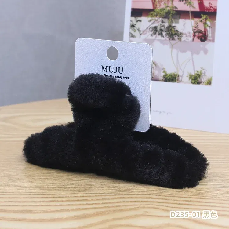 Color: black - Advanced Sense Card Hair Clip Korea Autumn and Winter Hair Clip Sweet and Gentle Wind Back Hair Grab Plush Shark Clip