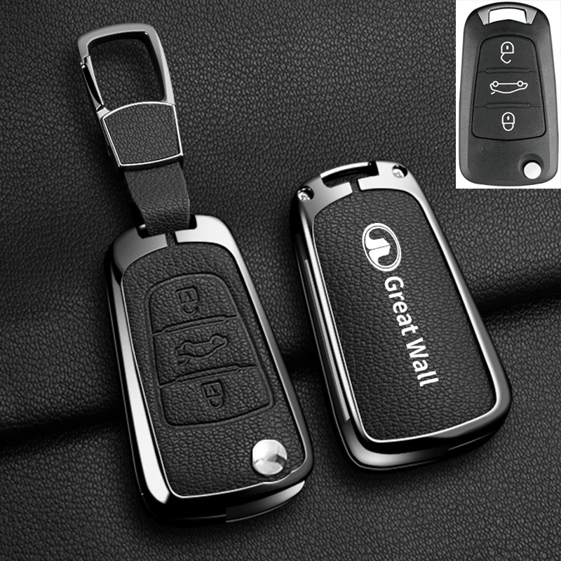 Color Name: black - Alloy Car Key Case Cover For Great Wall Haval Hover Wingle 5 6 H3 H5 H6 H1 H3 C30 C50 M4 3Buttons Shell Bag Protector Keychain