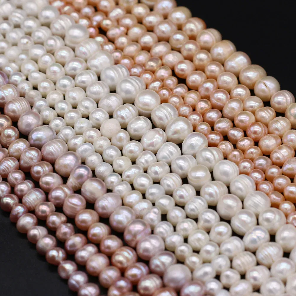 Color: Light Pink, Item Diameter: 17mm - Natural Freshwater Real Pearl Beads White Fine pearls Punch Loose Beads for DIY Women Elegant Bracelet Necklace Jewelry Making