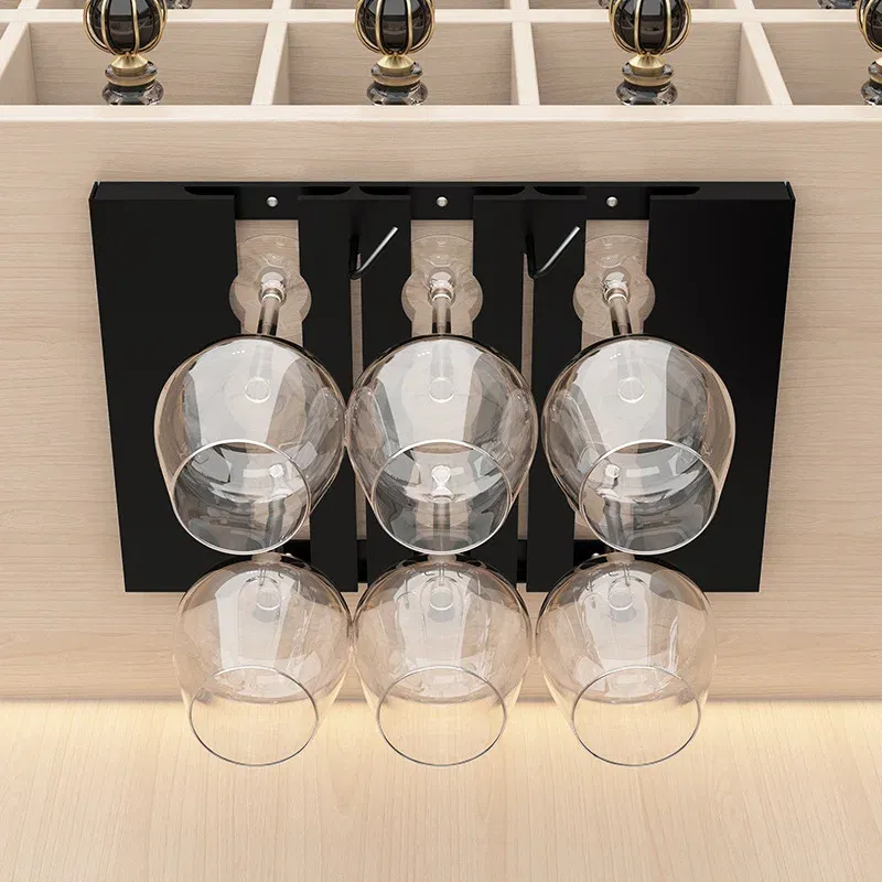 Color: light green - Stainless Steel Under Cabinet Wine Glass Cup Holder Space-Saving Bar Counter Shelf Storage Rack Hanging Hooks Goblet Pokal Stand