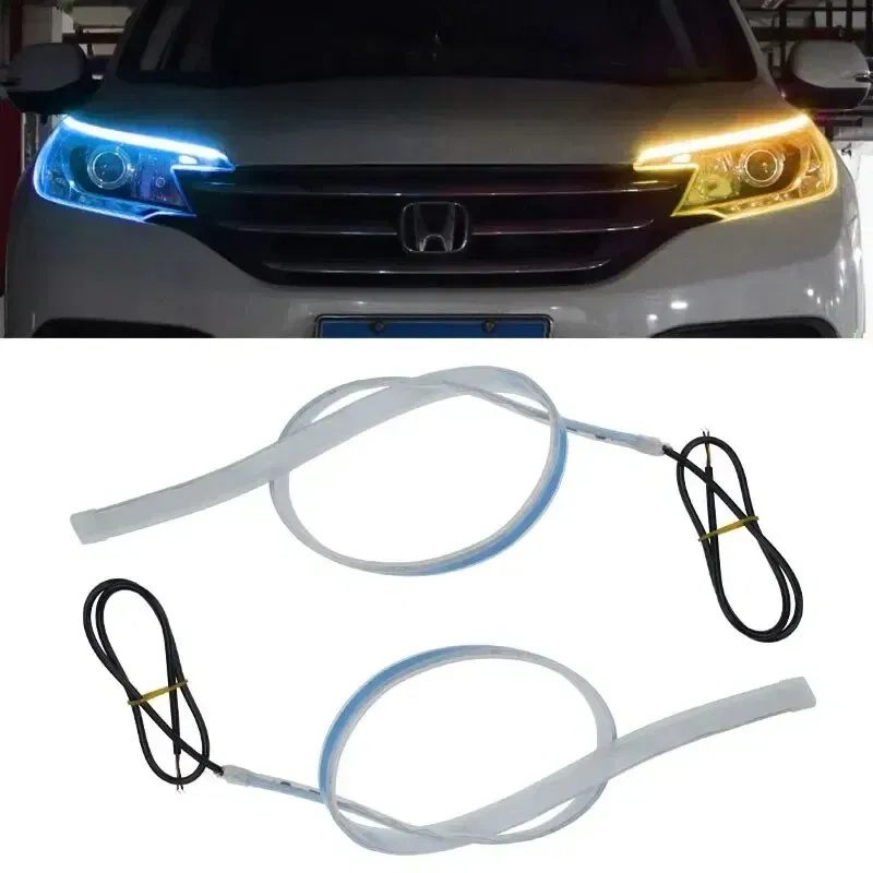 Emitting Color: Crystal Blue - 2PCS 30CM Car Daytime Running Light Flexible Strip Ice Blue Turn Signal Yellow Brake Flow Lights DRL Auto Headlights 12v