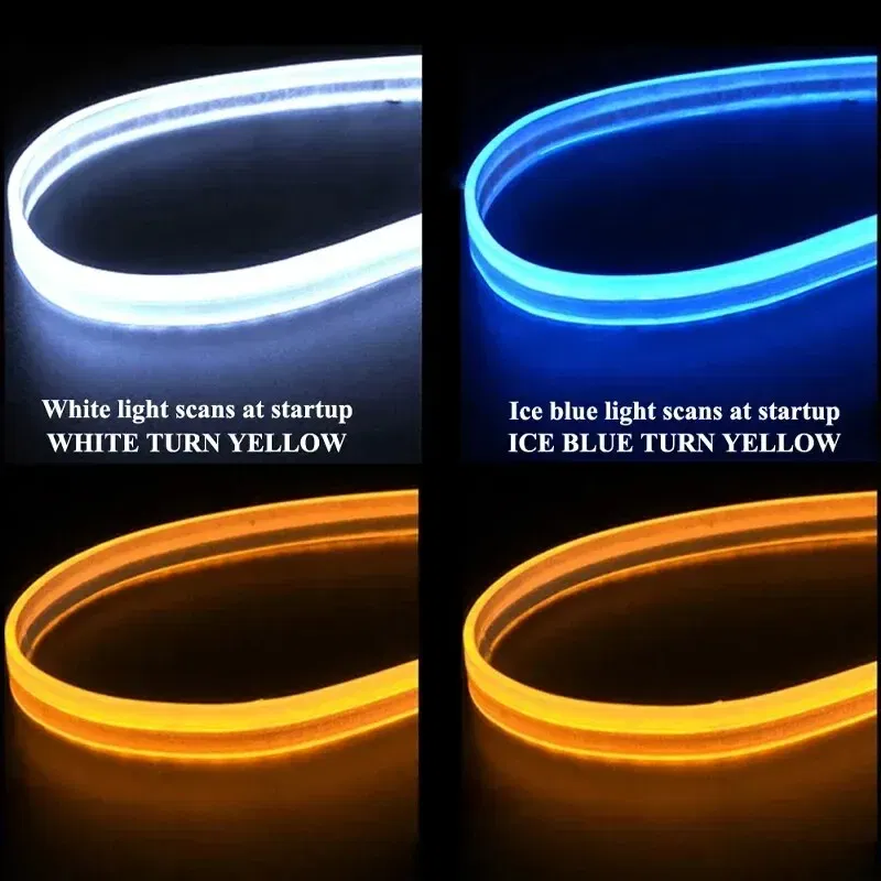 Emitting Color: Crystal Blue - 2PCS 30CM Car Daytime Running Light Flexible Strip Ice Blue Turn Signal Yellow Brake Flow Lights DRL Auto Headlights 12v