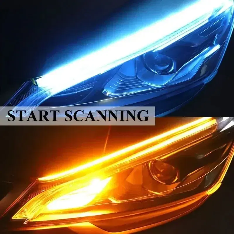 Emitting Color: Crystal Blue - 2PCS 30CM Car Daytime Running Light Flexible Strip Ice Blue Turn Signal Yellow Brake Flow Lights DRL Auto Headlights 12v