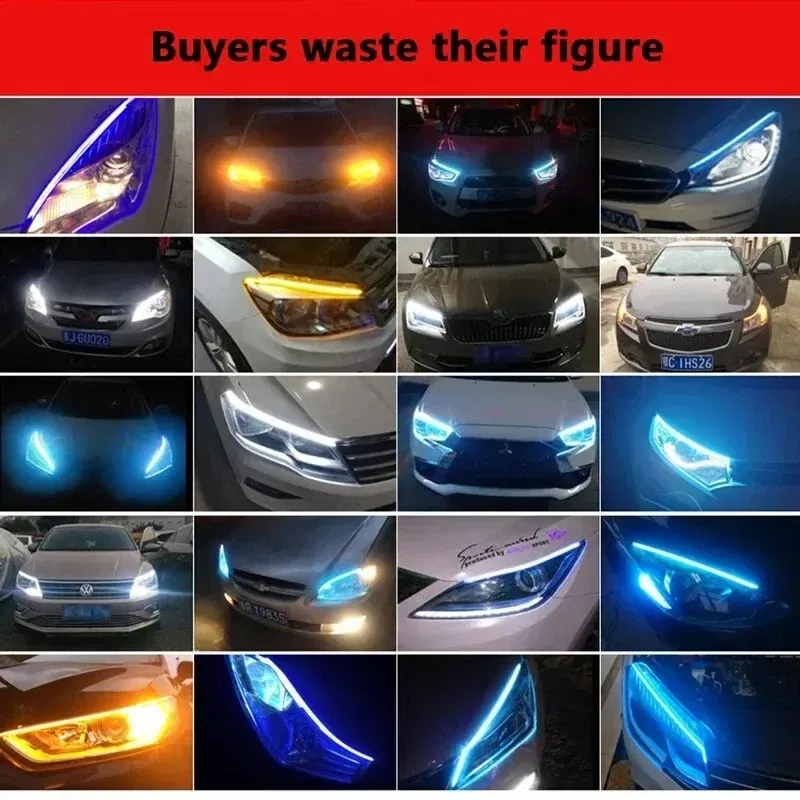 Emitting Color: Crystal Blue - 2PCS 30CM Car Daytime Running Light Flexible Strip Ice Blue Turn Signal Yellow Brake Flow Lights DRL Auto Headlights 12v