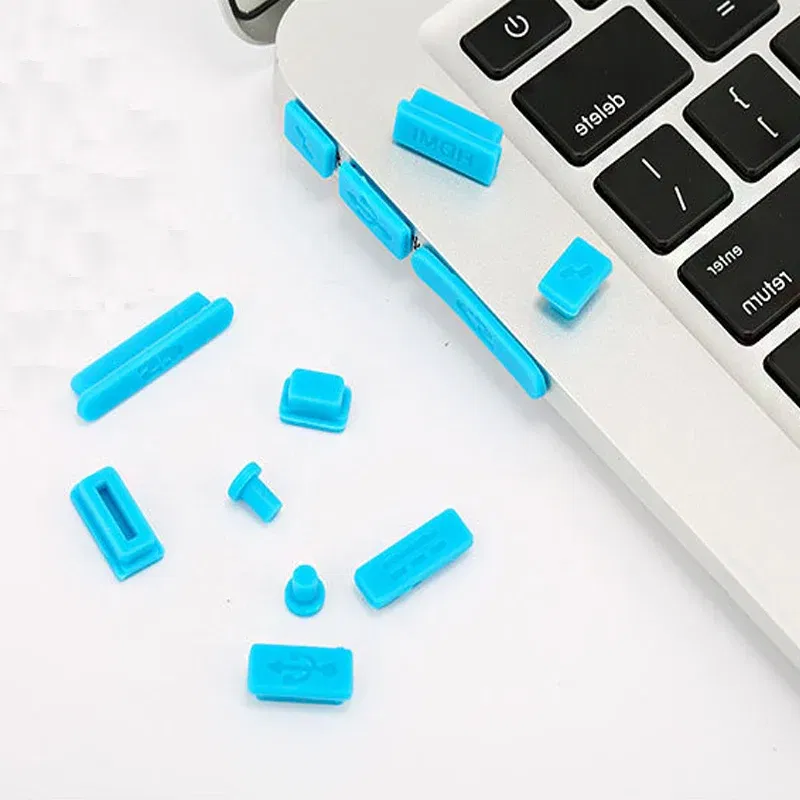 Color: black - 12pcs/set Silicone Data Port Anti Dustproof Plug For Apple Macbook 11Air 13Air 13 Pro dust plug Stopper Cover Set For Laptop