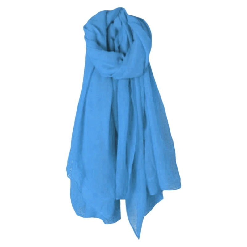 Color: Blue - 652F Women Solid Color Scarfs Large Long Lightweight Headscarf Linen Sheer Shawl Wrap