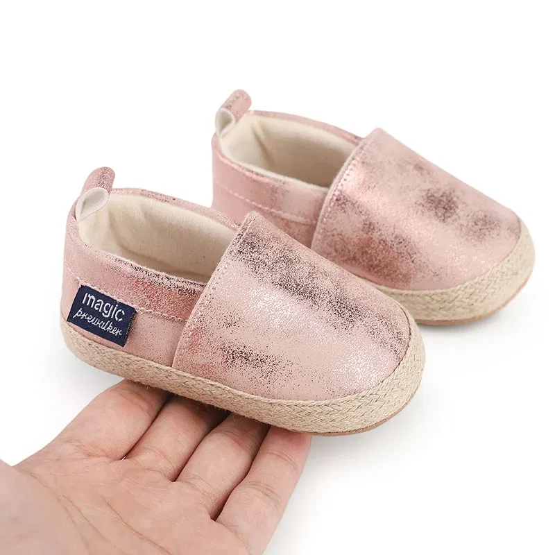 Color: Pink, Shoe Size: 0.5 - Baby Boys Girls First Walkers Children Fashion Cute Soft Bottom Non-Slip Toddler Shoes Retro Soild Color Casual Shoes 0-18M