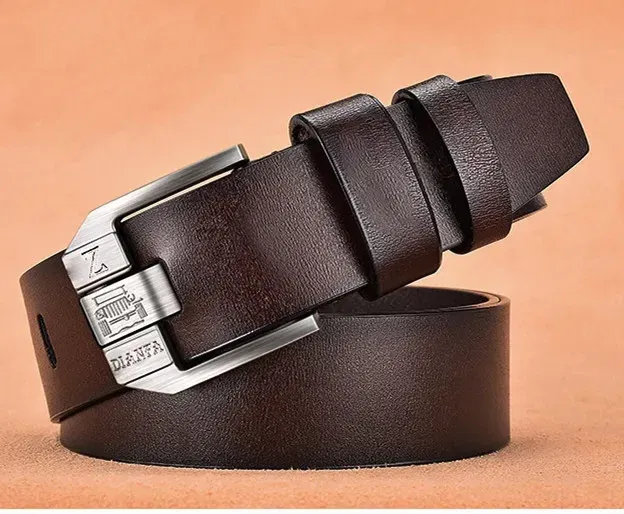 Color: WHITE, Belt Length: 120cm - 130CM Leather Cowhide Men's Belt Fashion Metal Alloy Pin Buckle Adult Luxury Brand Jeans Business Casual Waist Male Strap Brand
