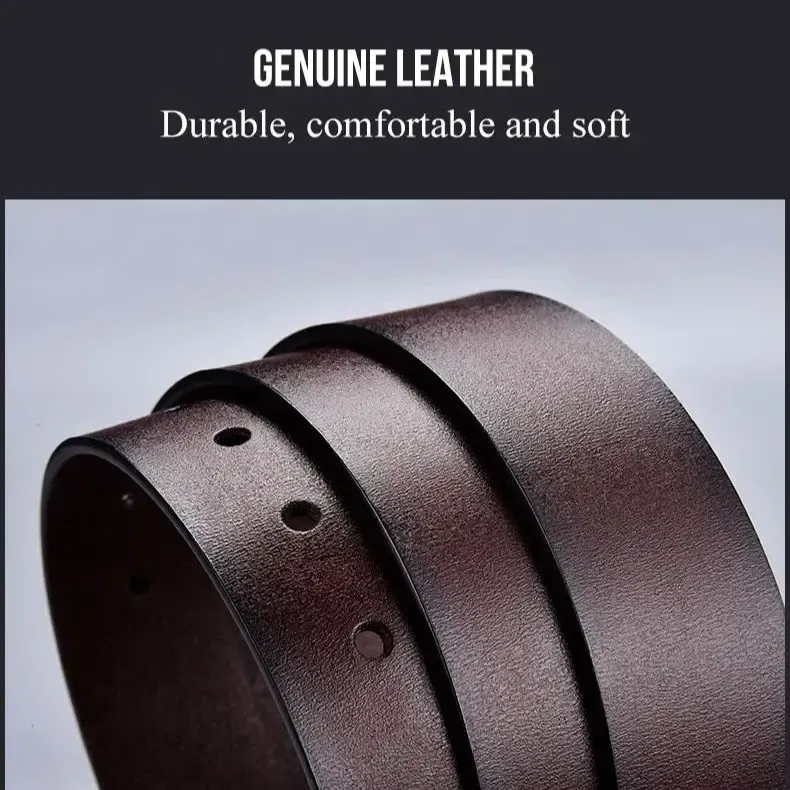 Color: WHITE, Belt Length: 120cm - 130CM Leather Cowhide Men's Belt Fashion Metal Alloy Pin Buckle Adult Luxury Brand Jeans Business Casual Waist Male Strap Brand
