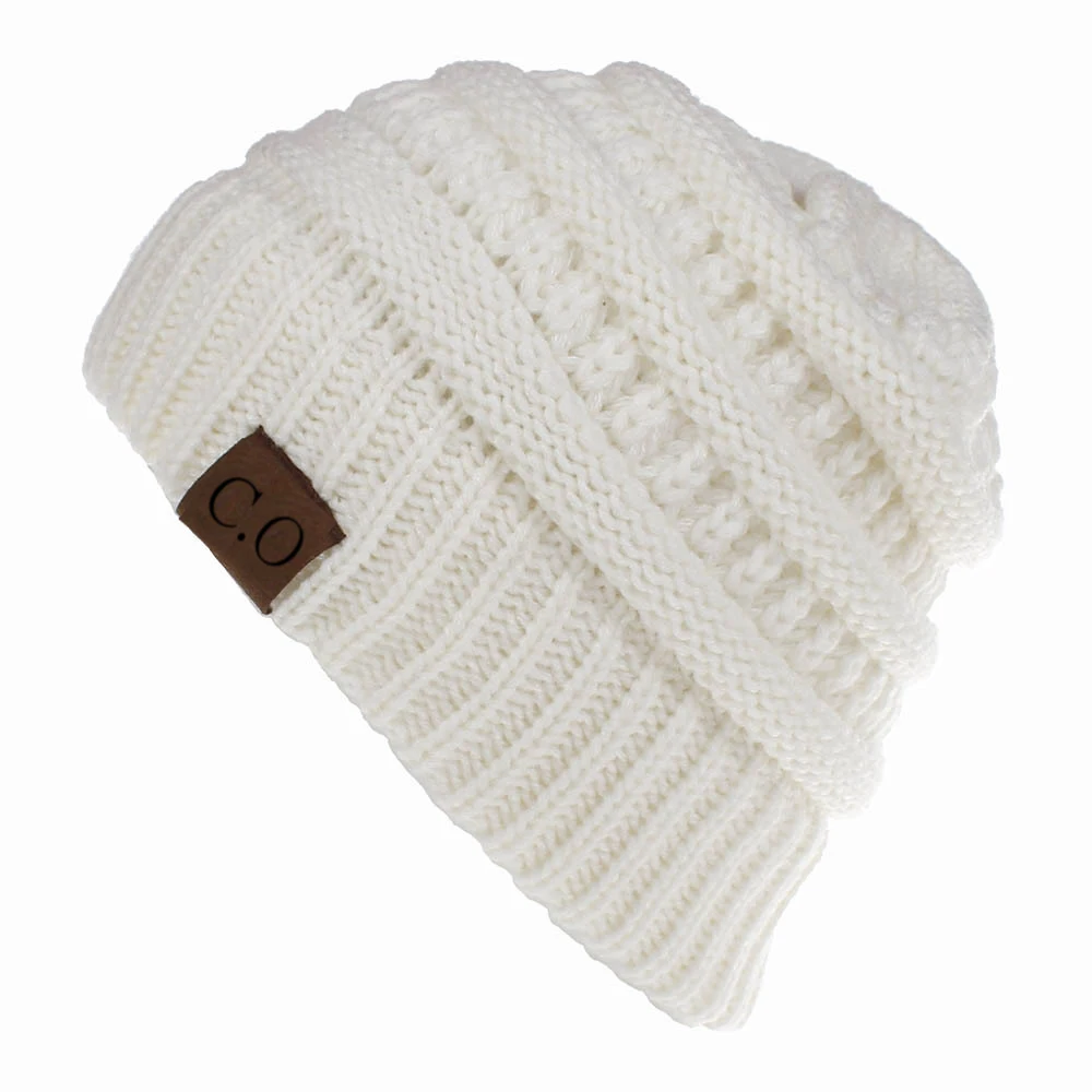 Color: GRAY - New Lady Knitted Hats for Women Girls Skiing Baseball Cap Openings Horsetail Hat