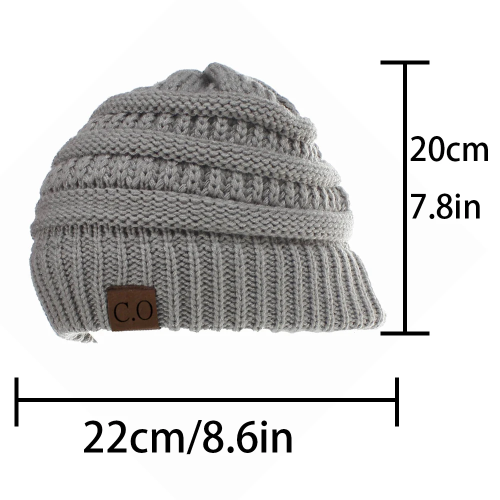 Color: GRAY - New Lady Knitted Hats for Women Girls Skiing Baseball Cap Openings Horsetail Hat