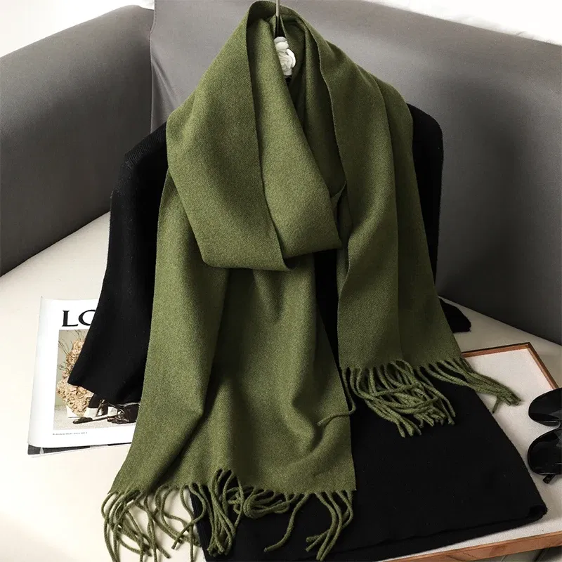 Color: Fluorescent Yellow - New 62 Color Winter Scarf For Women Long Warm Cashmere Scarves Hijab Solid Lady Shawl Wrap Female Pashmina Bandana Head Scarfs