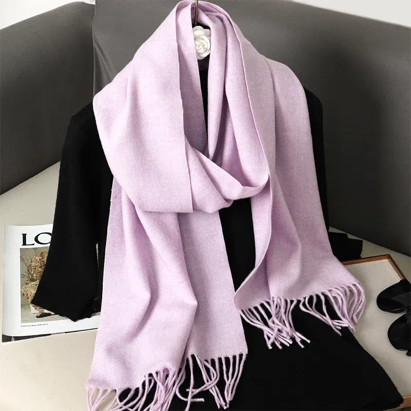 Color: Fluorescent Yellow - New 62 Color Winter Scarf For Women Long Warm Cashmere Scarves Hijab Solid Lady Shawl Wrap Female Pashmina Bandana Head Scarfs