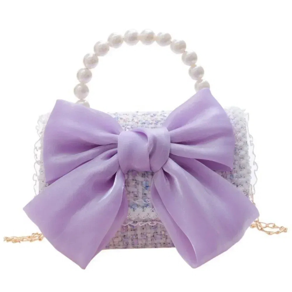 Color: Blue - New Children's Fashion Little Fragrant Wind Elsa Princess Bag Little Girl Pearl Handheld Crossbody Bag Net  Red envelope