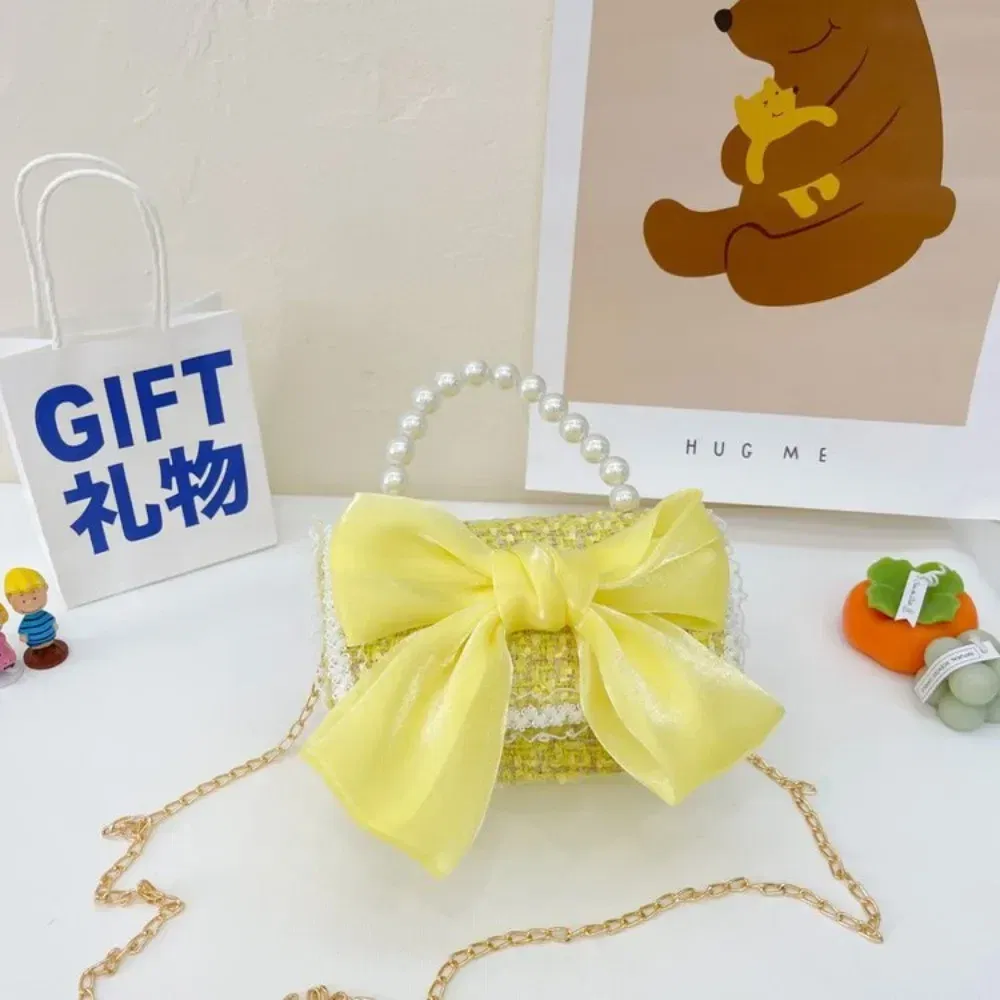 Color: Blue - New Children's Fashion Little Fragrant Wind Elsa Princess Bag Little Girl Pearl Handheld Crossbody Bag Net  Red envelope